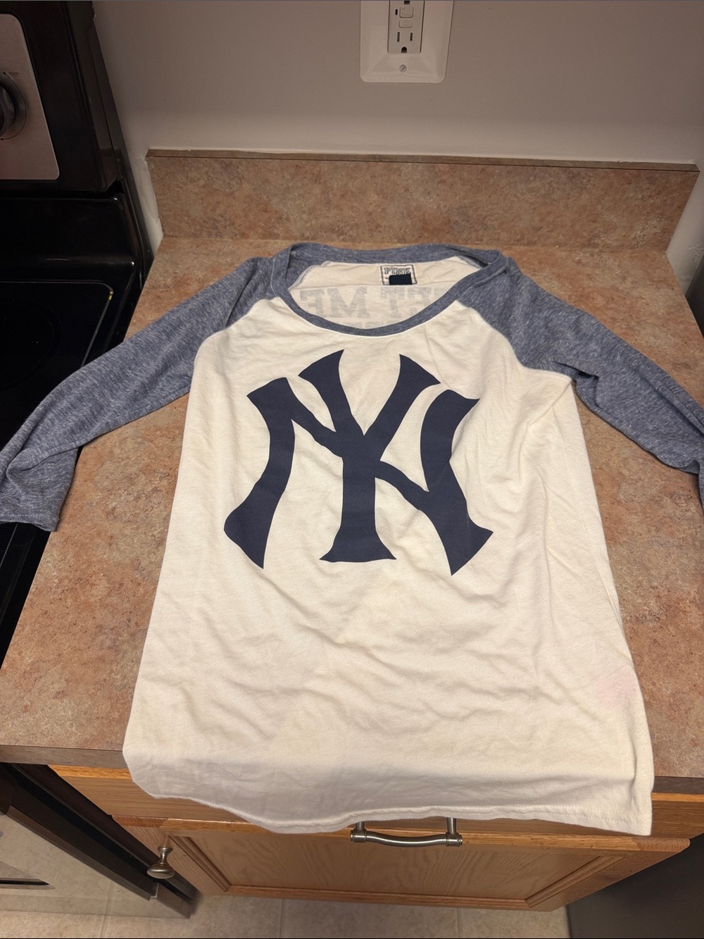 Victoria secret Pink Yankees Raglan Tee - Navy and Cream